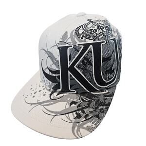 Vintage Kansas University Jayhawks Fitted Hat Cap 90s KU White Flat Bill NCAA